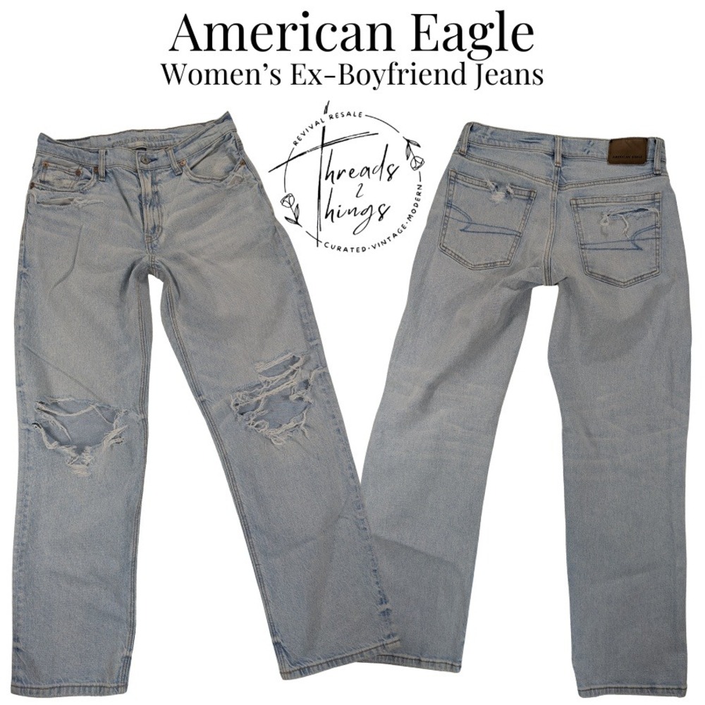 American Eagle Ex Boyfriend Jeans Women's 2 Ripped Denim Grunge 90's‎ Baggy y2k